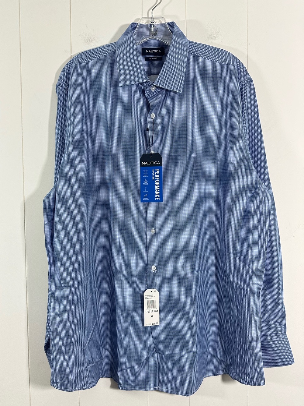NWT Nautica Sz XL Performance Super Shirt Micro Blue Check Button Down Mens - Picture 6 of 13